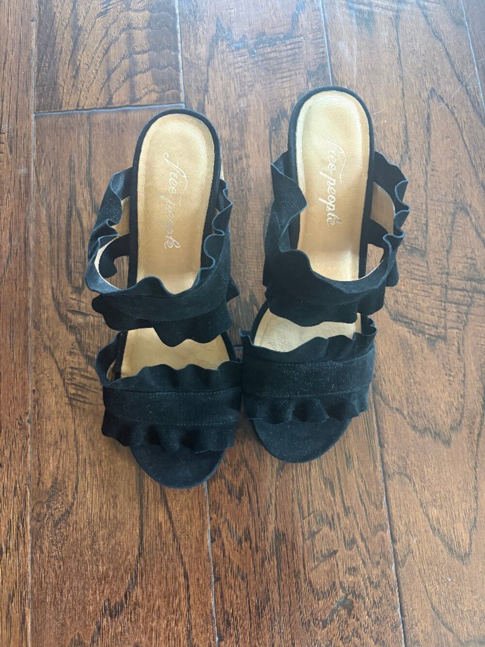 Free People Rosie Ruffle Sandals Black Slip-on Heels